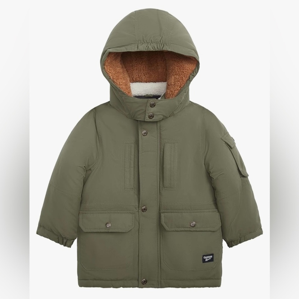 OshKosh B'gosh Olive Green Hooded Parka with Brown Sherpa Lining